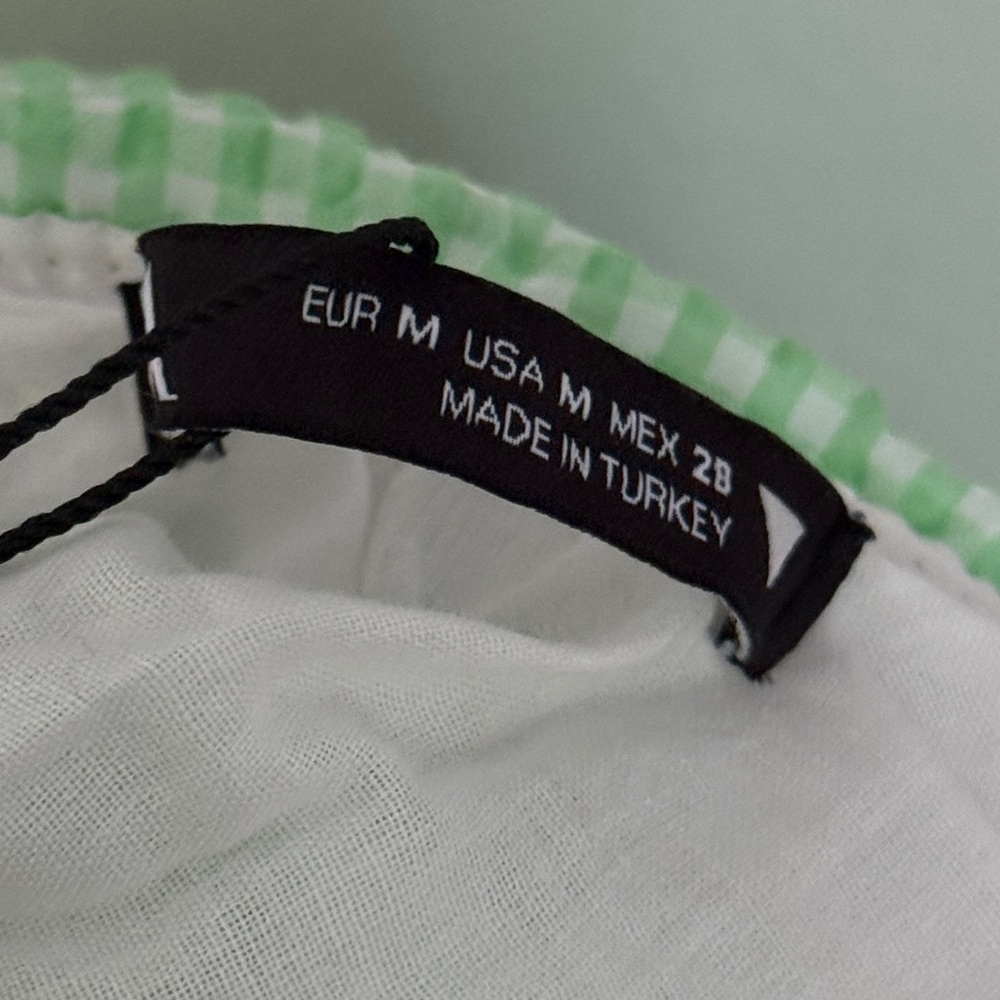 NWT Zara Lace Up Back Mini Dress Puff Sleeve Gingham Green and White Size Medium - Picture 9 of 12